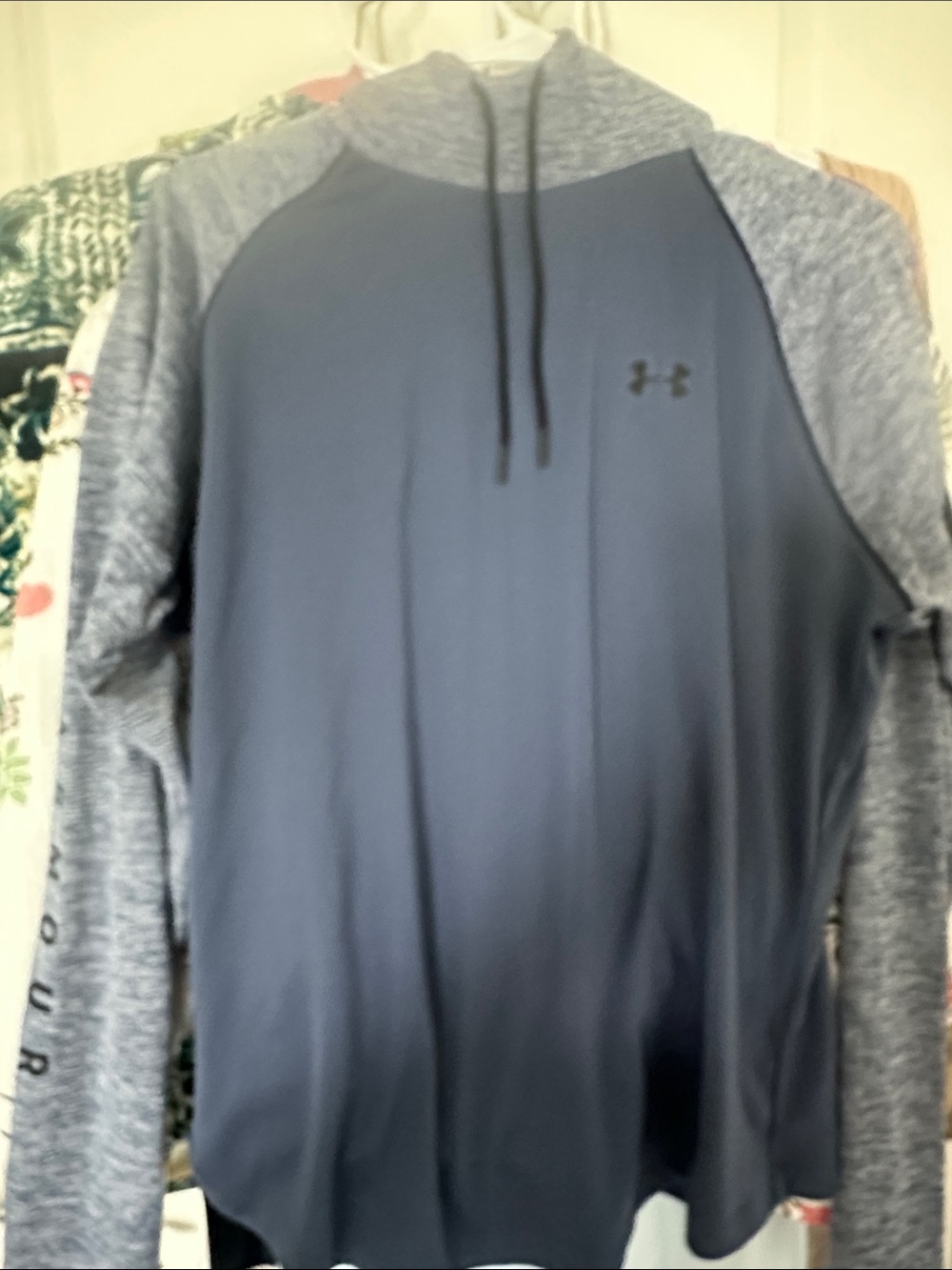 Under Armour Navy Hoodie with Heather Gray Raglan Sleeves